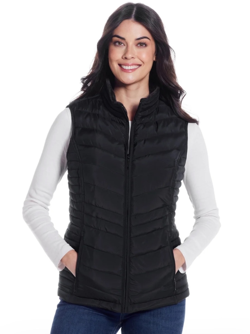 Weatherproof Women’s S Black Mixed Quilted Plush Lined Puffer Vest